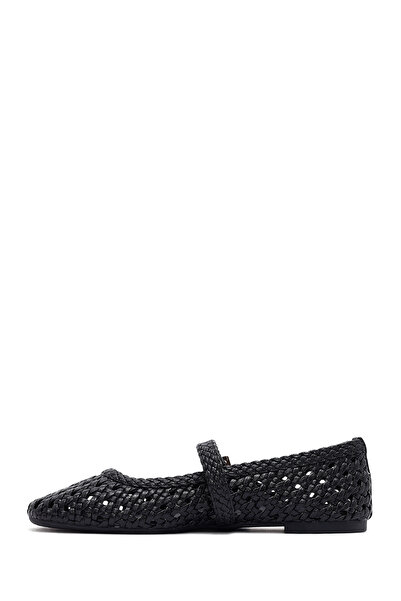 Derimod Women's Black Buckle Braided Summer Ballerina Shoes 25Sfe452029