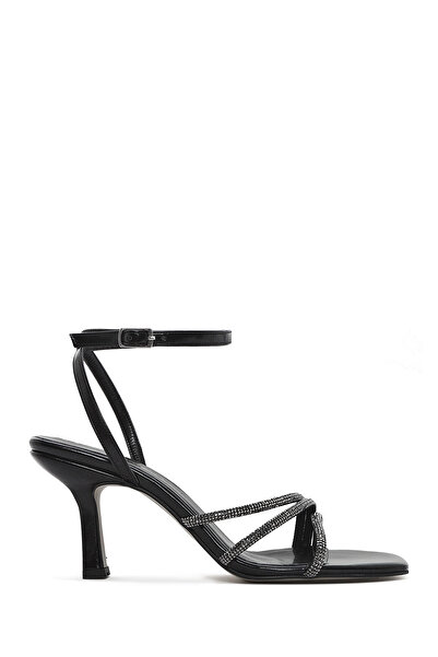 Derimod Women's Black Ankle Strap Stone Thin Heeled Shoes Sandals 25Sfe390332