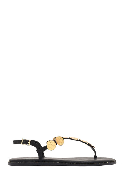 Derimod Women's Black Metal Detailed Flip Flops Sandals 25Sfe480918