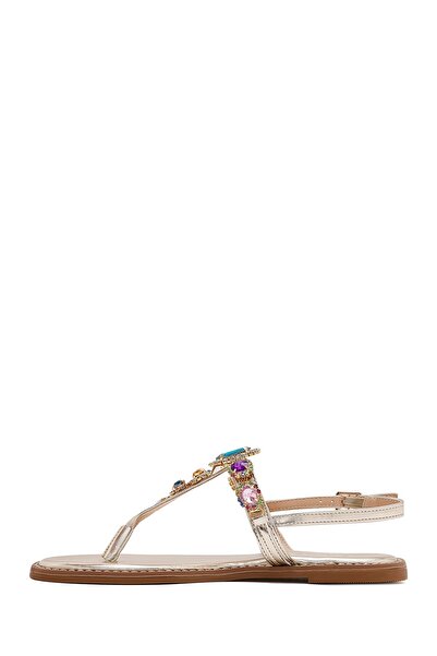 Derimod Women's Gold Stone Flip Flops Sandals 25Sfe 491014