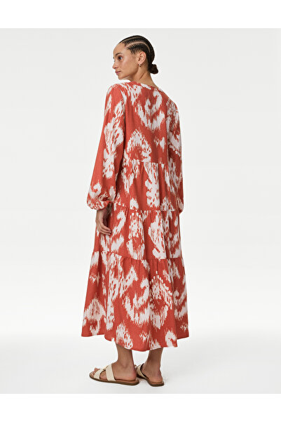 Marks & Spencer Desenli Maxi Keten Elbise
