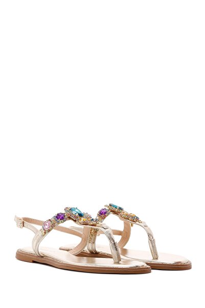 Derimod Women's Gold Stone Flip Flops Sandals 25Sfe 491014