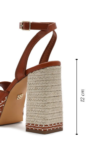 Derimod Women's Tan Ankle Buckle Platform High Thick Heeled Shoes Sandals 25Sfd443118