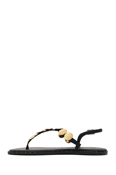 Derimod Women's Black Metal Detailed Flip Flops Sandals 25Sfe480918