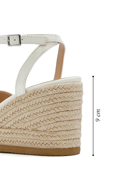 Derimod Дамски бели сандали с платформа, каишка на глезена и еспадрили 25SFE482318