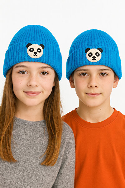 byebruketenci Синя детска шапка с дизайн на панда - детайли за пробиване