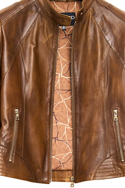 Derimod Anya Women's Camel Short Leather Jacket 24Wge5233Nc