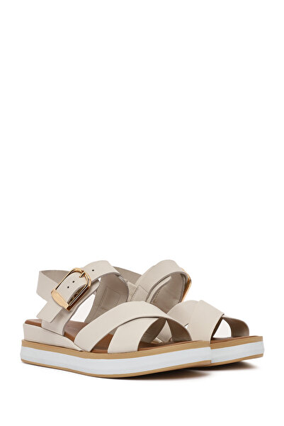 Derimod Women's Cream Ankle Buckle Thick Soled Genuine Leather Sandals 25Sfd550418