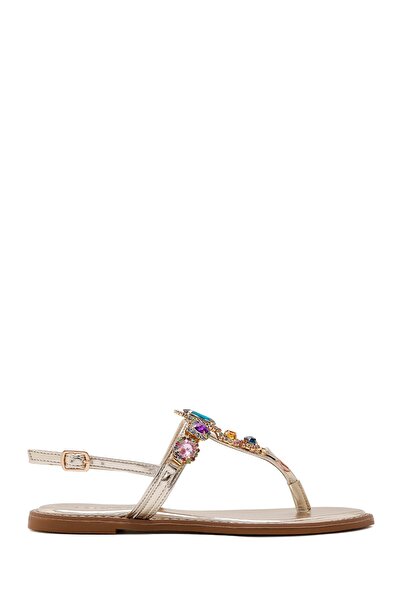 Derimod Women's Gold Stone Flip Flops Sandals 25Sfe 491014