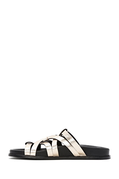 Derimod Дамски златисти кожени металически пантофки 25SFD152232