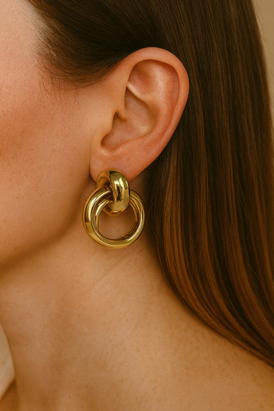 Leo'Stone Premium Seri Çoklu Halka Tasarım Kararmaz Renk Atmaz Kadın Çelik Küpe