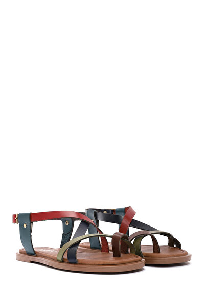 Derimod Women's Multicolored Flip Flops Genuine Leather Bodrum Sandals 25Sfd333818