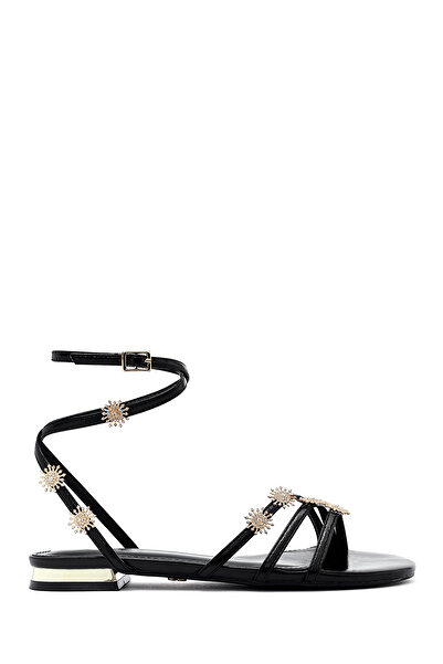 Derimod Women's Black Ankle Buckle Stone Sandals 25Sfe 481132