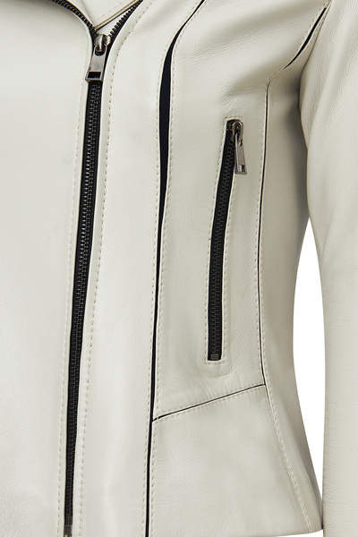 Derimod Kiara Kadın Bej Slim-Fit Biker Deri Ceket 24WGD5859U4