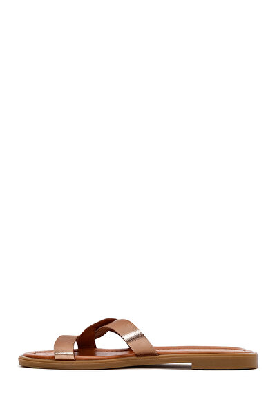 Derimod Women's Gold Metallic Leather Slippers 25Sfd 361532