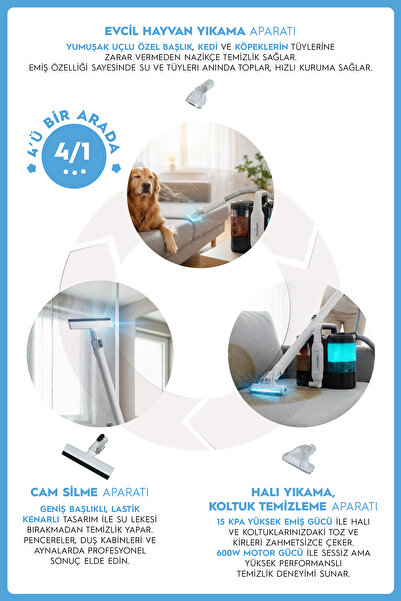 tecnopoint Koltuk - Halı Yıkama, Leke Çıkartma Makinesi 600W (TPC-1001)