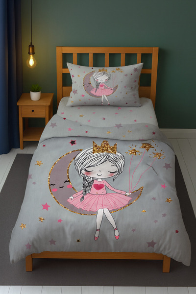 Bebişim Halı مجموعة مفروشات أطفال مفردة منقوشة لطيفة على شكل أميرة فتاة تجلس ...