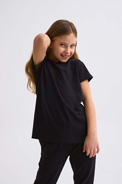 THERECOLOR Organic Short Sleeve Girl's T-Shirt - Black