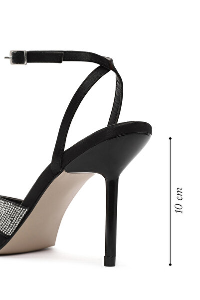 Derimod Women's Black Ankle Buckle Stone High Thin Heeled Shoes Sandals 25Sfe3916Ts