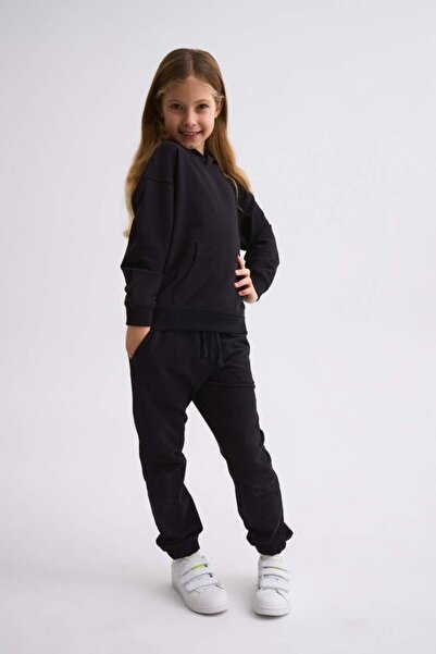 THERECOLOR Black Lace-Up Two-Pocket Organic Sweatpants for Girls