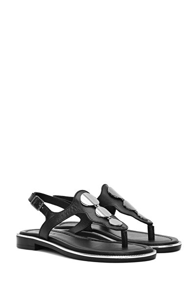 Derimod Women's Black Flip Flops Genuine Leather Sandals 25Sfd361918