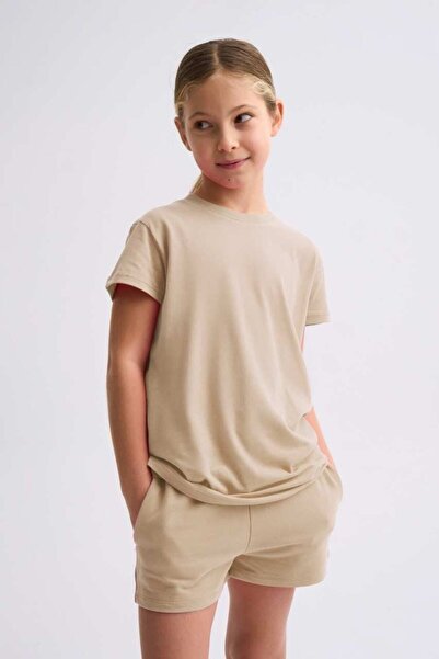 THERECOLOR Органічна короткорукавна футболка для дівчаток, світло-бежева