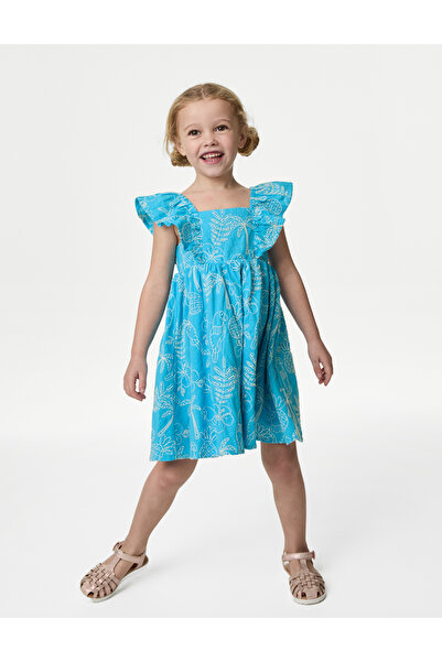 Marks & Spencer Saf Pamuklu Çiçek Desenli Elbise (2-7 Yaş)