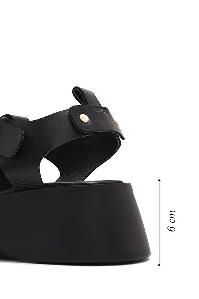 Derimod Women's Black Ankle Strap Thick Sole Genuine Leather Sandals 25Sfd153018