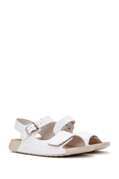Derimod Women's White Ankle Strap Genuine Leather Comfort Sandals 25Sfd500318