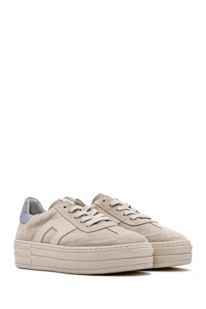 Derimod Kadın Bej Bağcıklı Süet Deri Sneaker 25SFD371710