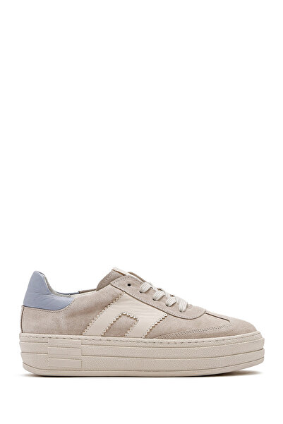 Derimod Kadın Bej Bağcıklı Süet Deri Sneaker 25SFD371710