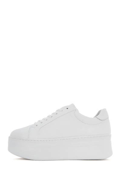 Derimod Kadın Beyaz Bağcıklı Kalın Tabanlı Deri Sneaker 25SFD371618