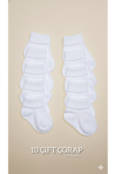 baby socks 10 Çift Beyaz Pamuklu Unisex Bebek Çorabı 0-6 Ay