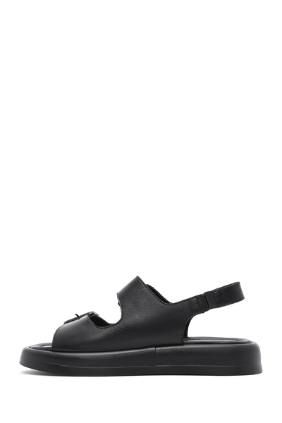 Derimod Women's Black Thick Soled Genuine Leather Sandals 25Sfd362318