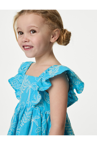 Marks & Spencer Saf Pamuklu Çiçek Desenli Elbise (2-7 Yaş)