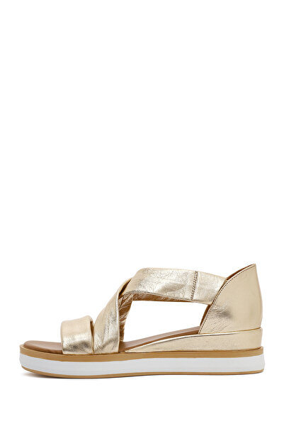 Derimod Women's Gold Thick Soled Genuine Leather Sandals 25Sfd550232