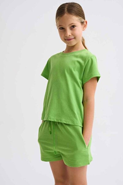 THERECOLOR Green Organic Two-Pocket Lace-up Shorts for Girls