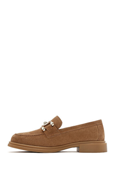 Derimod Kadın Taba Taşlı Süet Hakiki Deri Maskülen Loafer, Casual Ayakkabı, Günlük Ayakkabı 25SFD510110