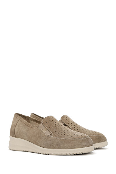 Derimod Kadın Bej Dolgu Topuklu Süet Hakiki Deri Loafer, Comfort Ayakkabı, Günlük Ayakkabı 25SFD411210