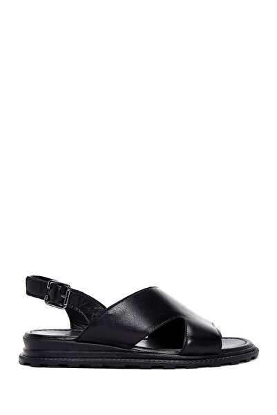Derimod Women's Black Buckle Genuine Leather Sandals 25Sfd350018