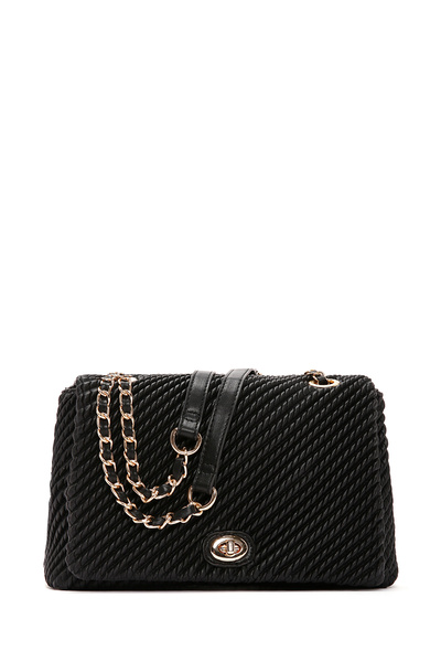 Derimod حقيبة كتف نسائية سوداء طويلة مطبوعة بحزام 25SBD 272226