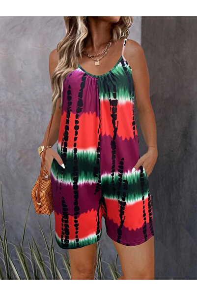 ARONA Mdb Women's Rope Strap Round Neck Pocketed Short Shorts Single Jersey Set