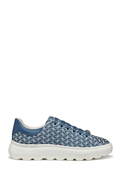 Geox Women's Blue D Spherica Ec4.D - Em. Tex + Sy Lace-Up Patterned Thick Sole Sneaker D55Tcd0Dsbcc4