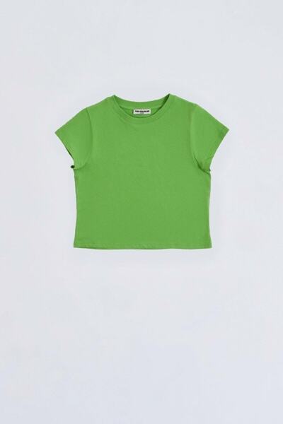 THERECOLOR Organic Green Crop T-Shirt Girl's Round Neck