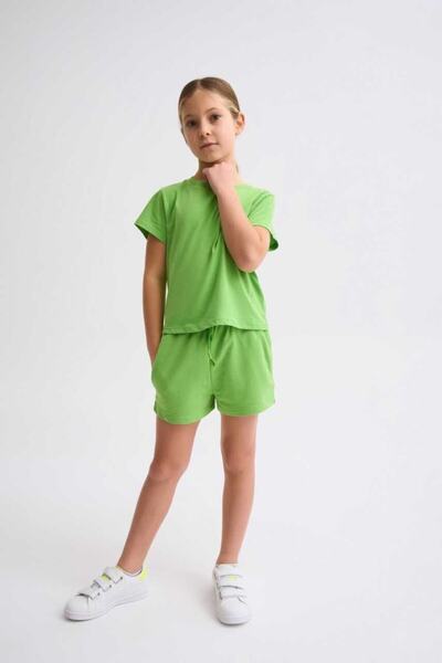 THERECOLOR Organic Green Crop T-Shirt Girl's Round Neck
