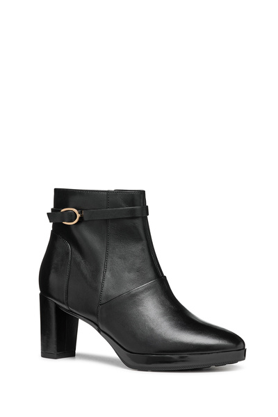 Geox Kadın Siyah D Walk Pleasure Fermuarlı Kalın Topuklu Deri Bot D46TEA00043C9999