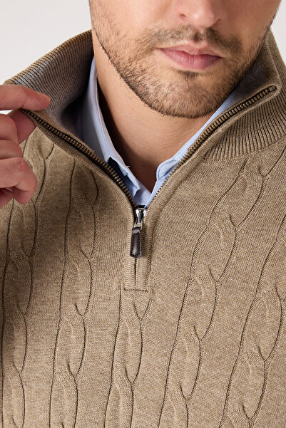 Frappoli Satka Men's Mink Thick Hair Knitted Half Zipper Cotton Sweater