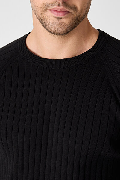 Frappoli Ανδρικό μαύρο πουλόβερ από ιταλικό βαμβακερό κορδόνι με λαιμόκοψη από την Solen