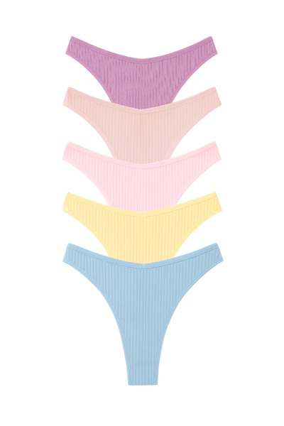 LİBELLA İÇ GİYİM Women's High Waist Ribbed Panties – Pack of 5 in Pastel Colors