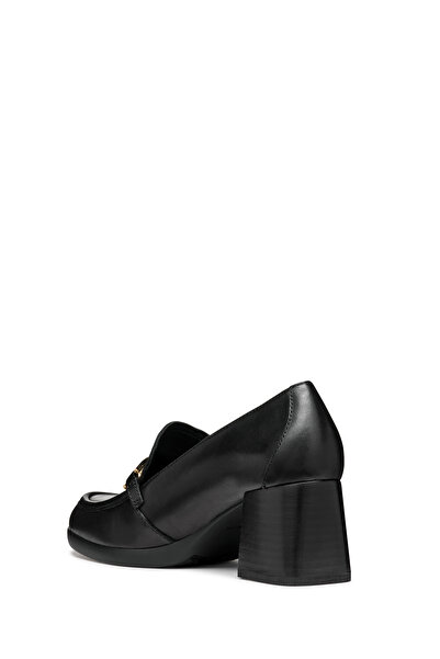 Geox Women's Black Walk Pleasure Buckle Detailed Thick Heeled Leather Loafer D46Xbf00043C9999